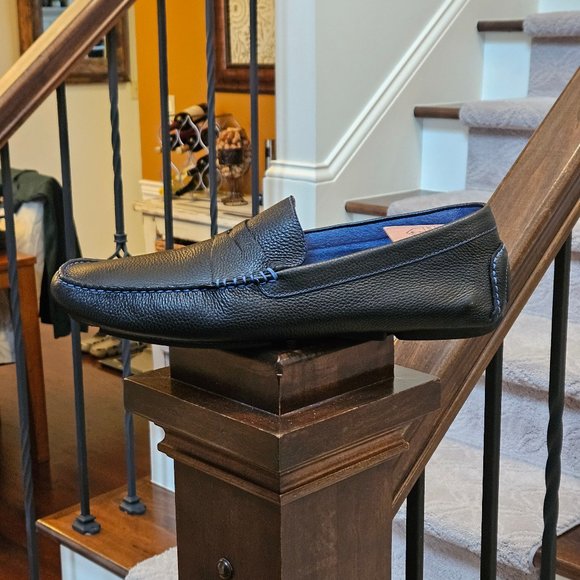 Donald Pliner Men\'s Soft Leather Loafers, Black / Blue Stitching, Sz 13 main image 11